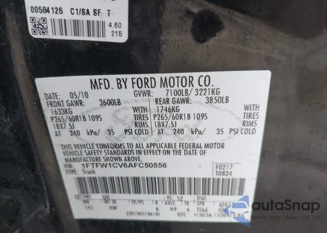 2010 Ford F-150 Lariat from USA, damaged, VIN 1FTFW1CV6AFC50556